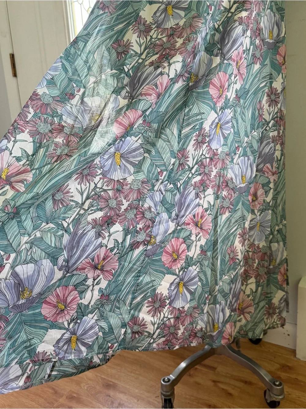 Tory Burch Blue floral print Mousseline Maxi shirt dress with tassels sz XL NWOT